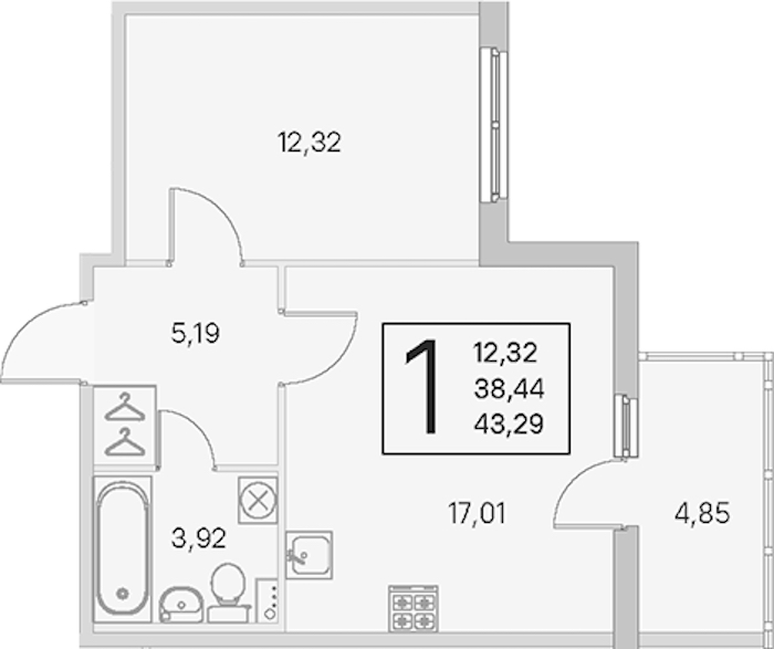 1-комнатная квартира 38.44 м², 1/4 эт., ЖК «Любоград в Стрельне»